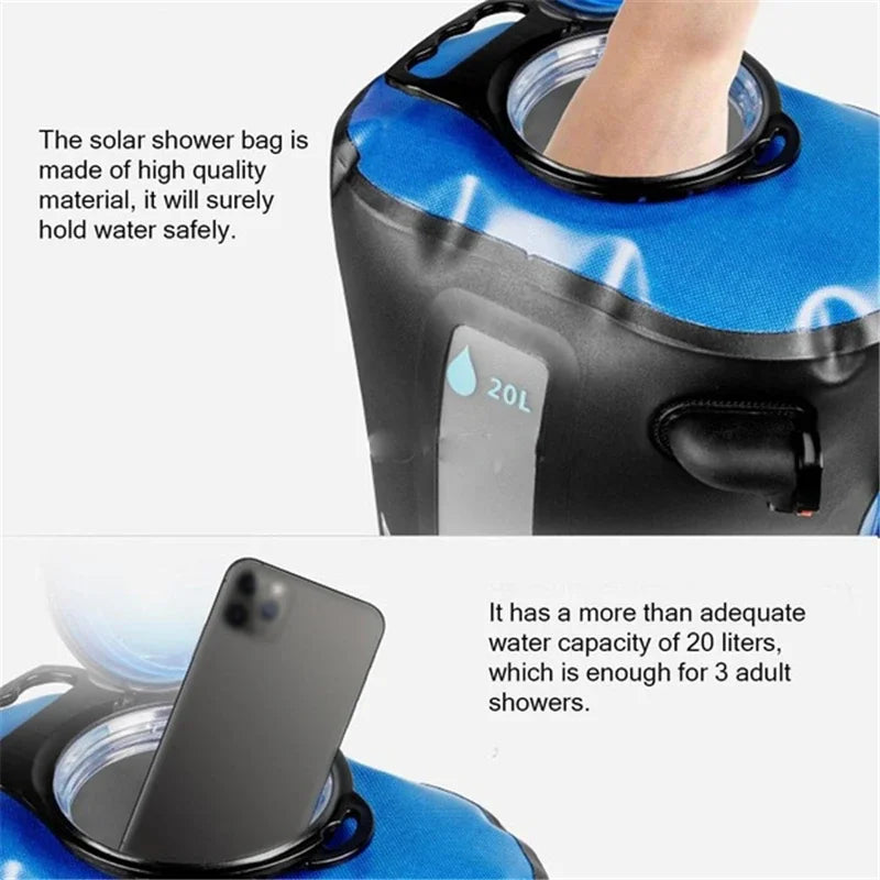 20L Solar Camping Douchezak – Draagbare Outdoor Douche met Afneembare Slang & Instelbare Douchekop
