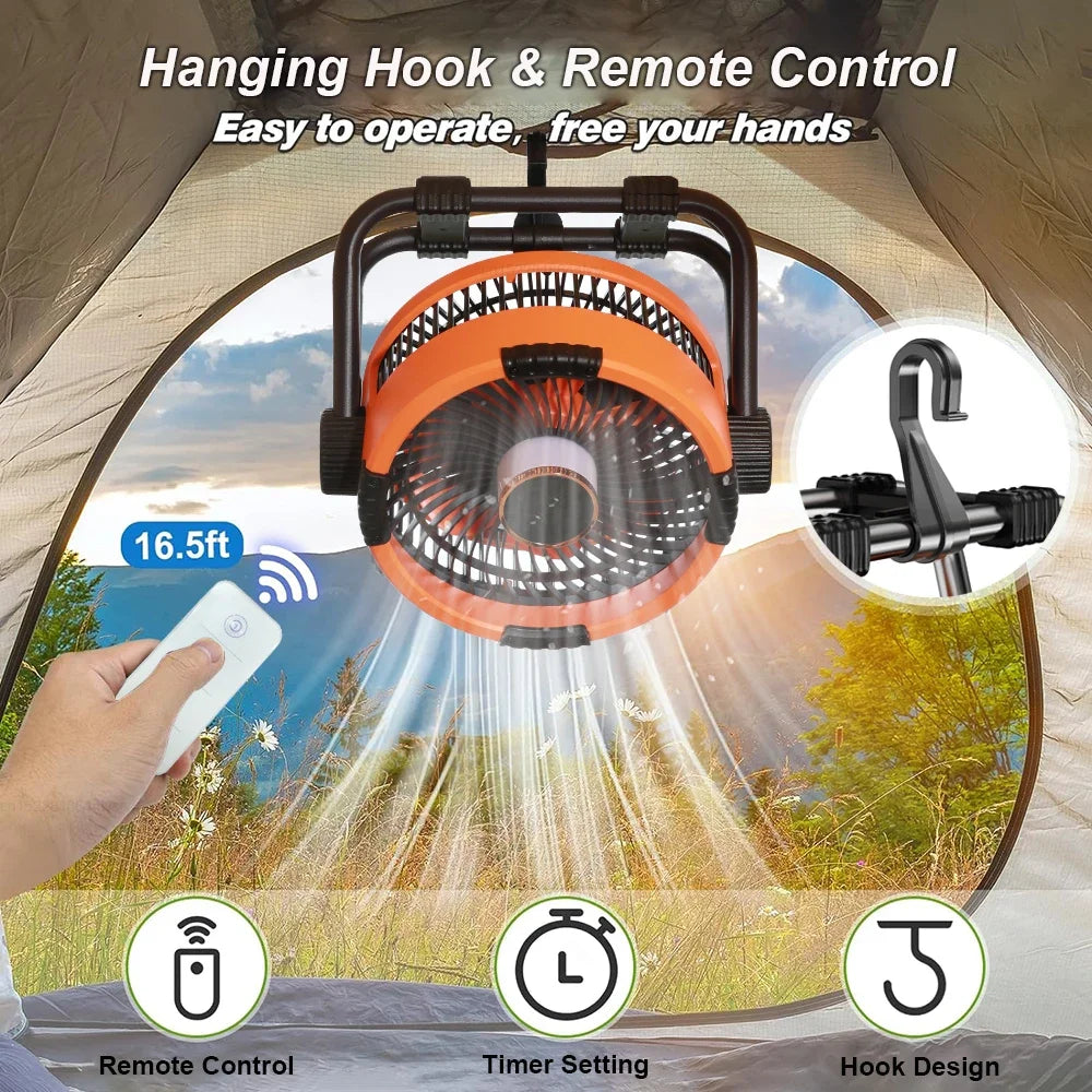Draagbare Camping Ventilator – 20000mAh Oplaadbare Draadloze Ventilator met Powerbank & Afstandsbediening