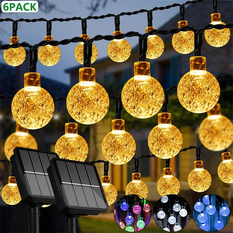 LED-Solar-Lichterkette – 60 wasserdichte LED-Kristallkugel-Lichter mit 8 Modi für Garten, Party und Baumdekoration