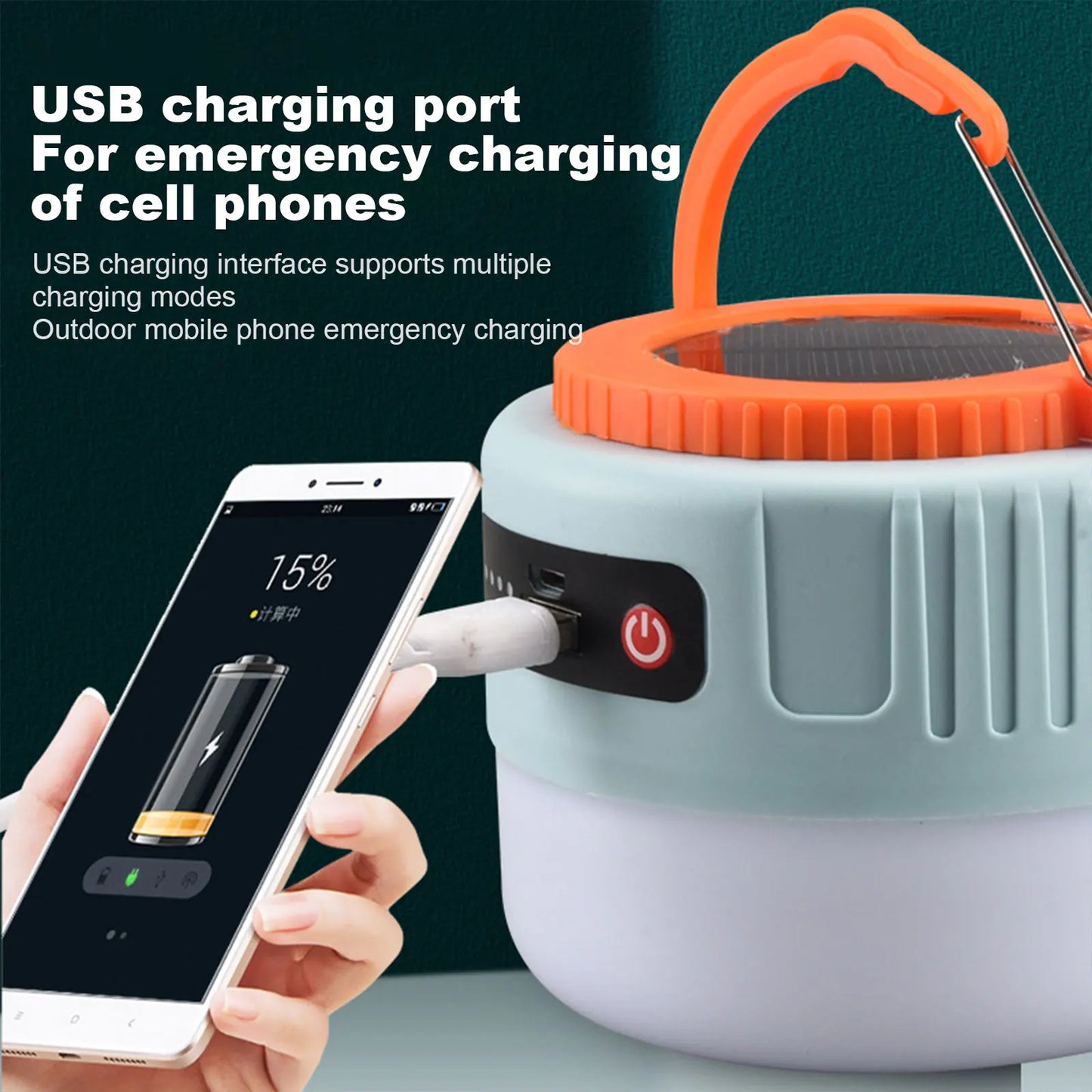 Solar Camping Lantaarn | Oplaadbare LED Tentlamp | 6 Lichtstanden | USB & Zonne-energie