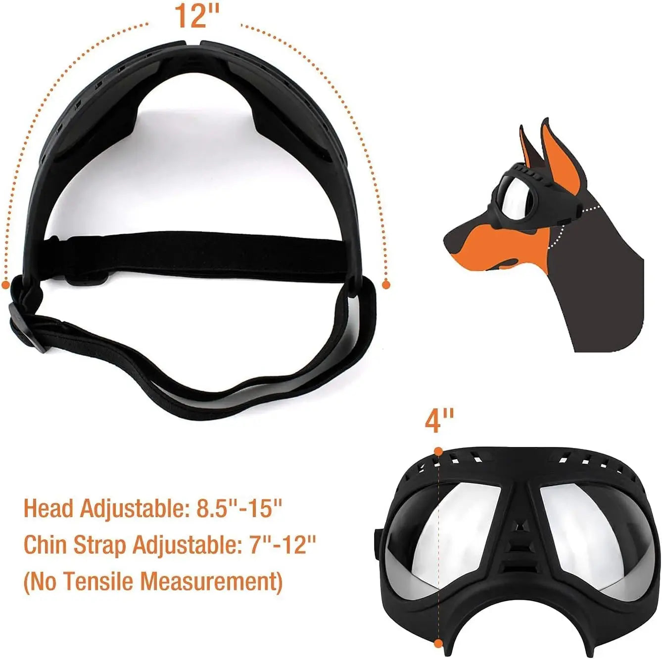 Hundebrille für große Rassen – transparente Anti-UV-Hundesonnenbrille, winddicht, staubdicht, beschlagfrei für mittelgroße und große Hunde