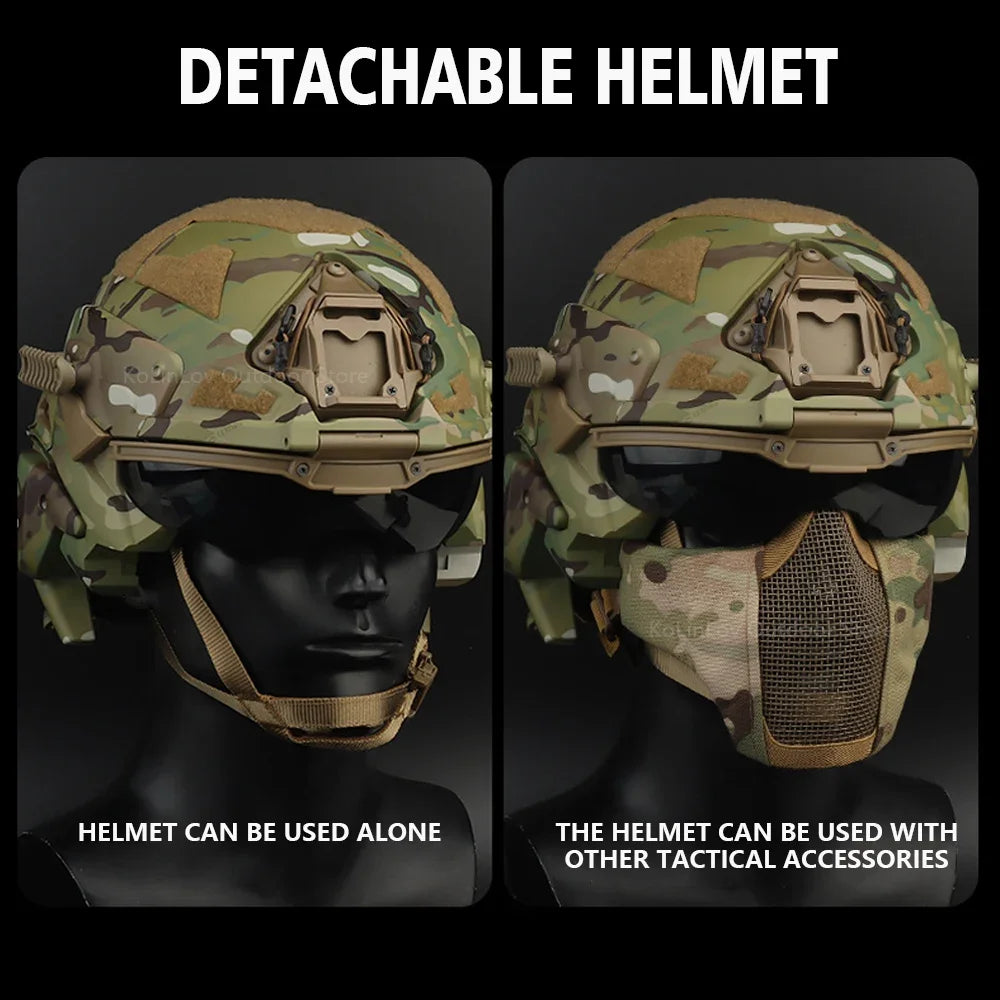 W-Ronin Assault Helmet – Tactical FAST Helmet with Built-in Communication Headset, Anti-Fog Fan and Interchangeable Lens
