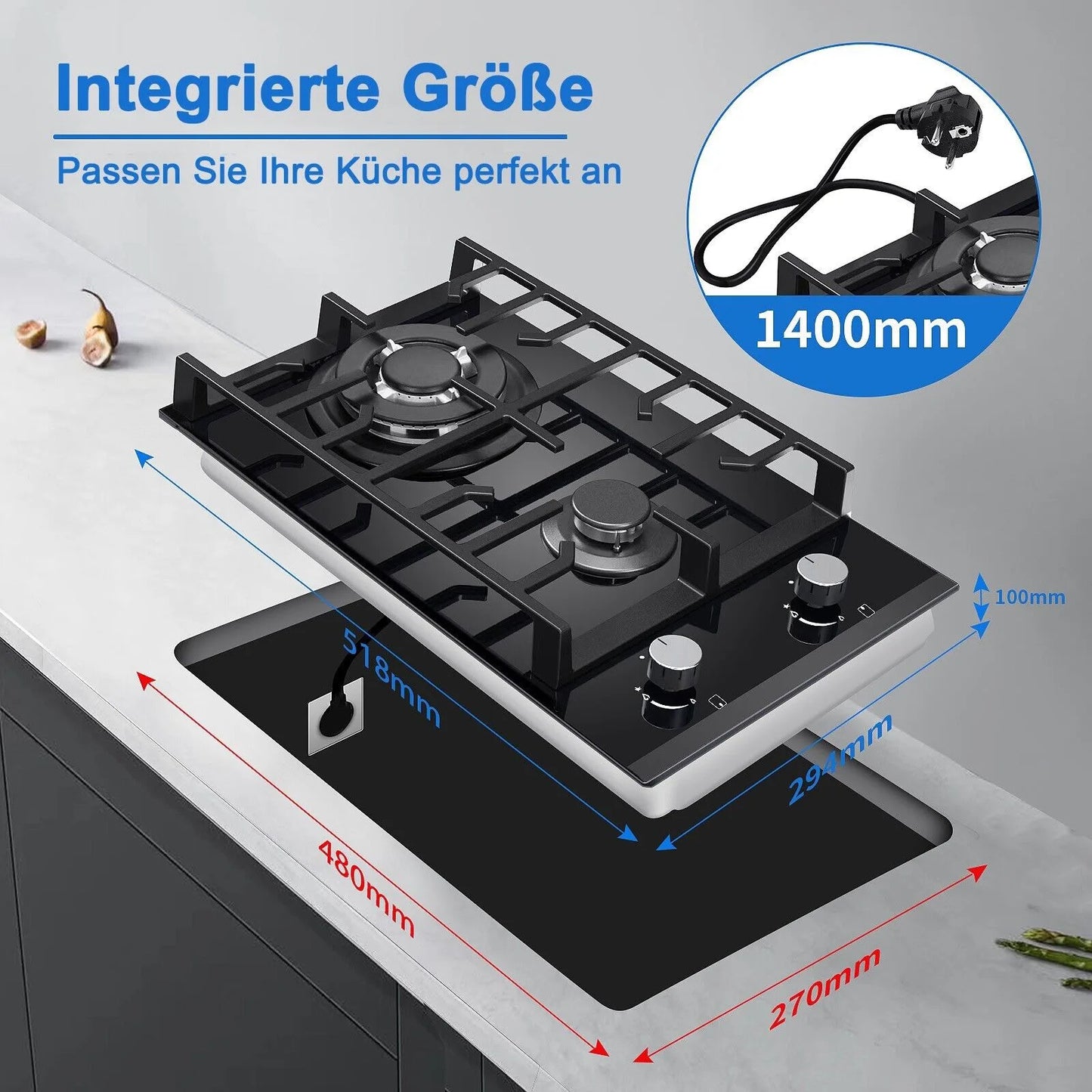 2-Pits Inbouwkookplaat – Keramisch Glas – Aardgas & Propaan – Elektronische Ontsteking