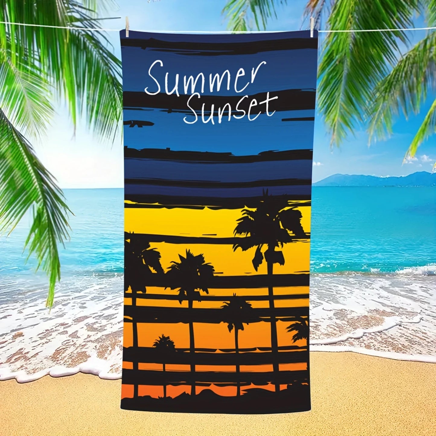 Tropisch Microfiber Strandlaken, Sneldrogend Sport Badlaken, Zomer Zonsondergang Print, Lichtgewicht Reislaken voor Strand en Buitenactiviteiten
