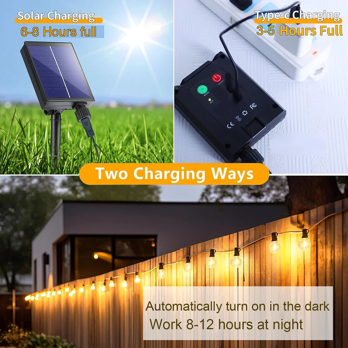 G40 Solar LED String Lights – Weerbestendige Festoonverlichting voor Tuin, Feest & Bruiloften