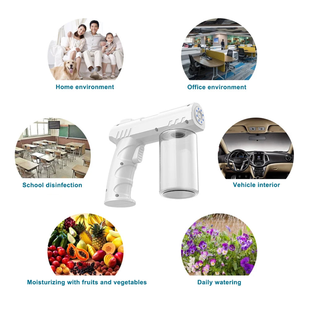 280 ml kabelloser elektrischer Desinfektionssprüher – USB-Nano-Zerstäuber mit blauem Licht für Haus und Garten