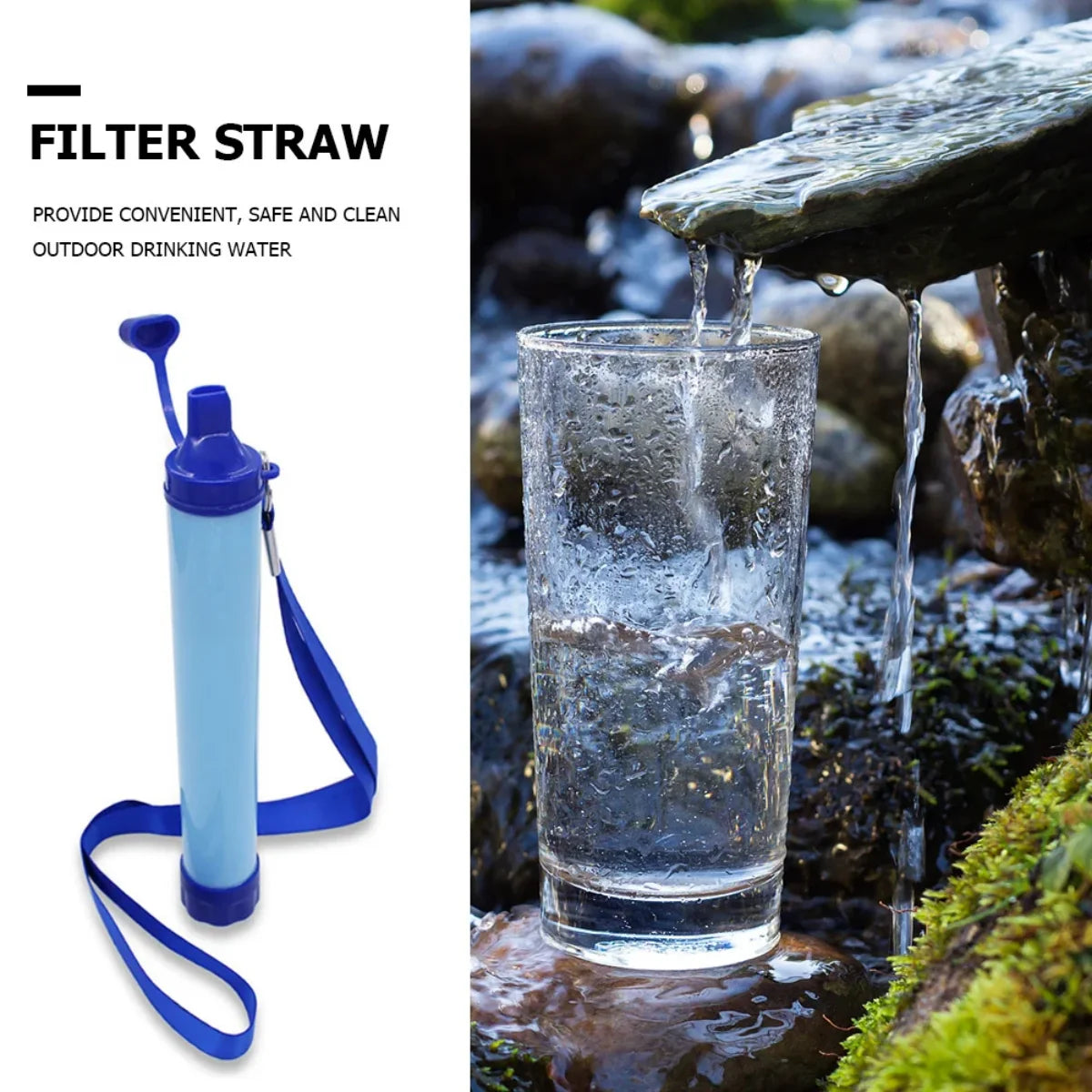 Draagbare Outdoor Waterzuiveringsrietje - Noodfilter voor Kamperen, Wandelen en Survival