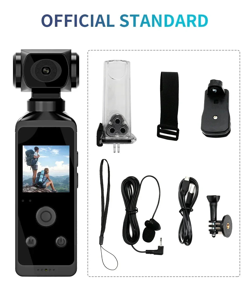 4K Ultra HD Pocket Action Camera - 270° Rotatable Vlog Wifi Mini Sports Camera with Waterproof Housing