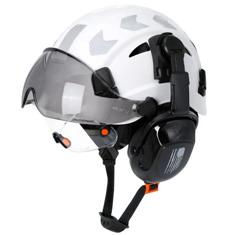 CE Certified Safety Helmet with Visor, Built-in Goggles & Earmuffs – Hard Hat for Engineers & Industrial Work – Head Protection to ANSI Standards