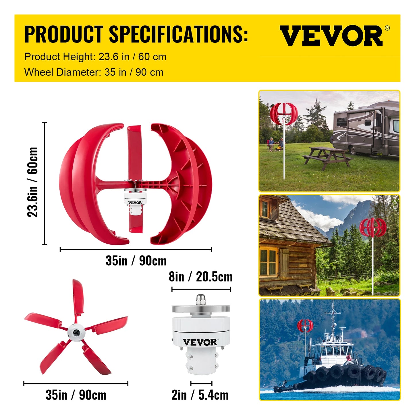 Verticale As Windturbine 12V 100W/400W/600W – Duurzame Energieopwekker met Controller
