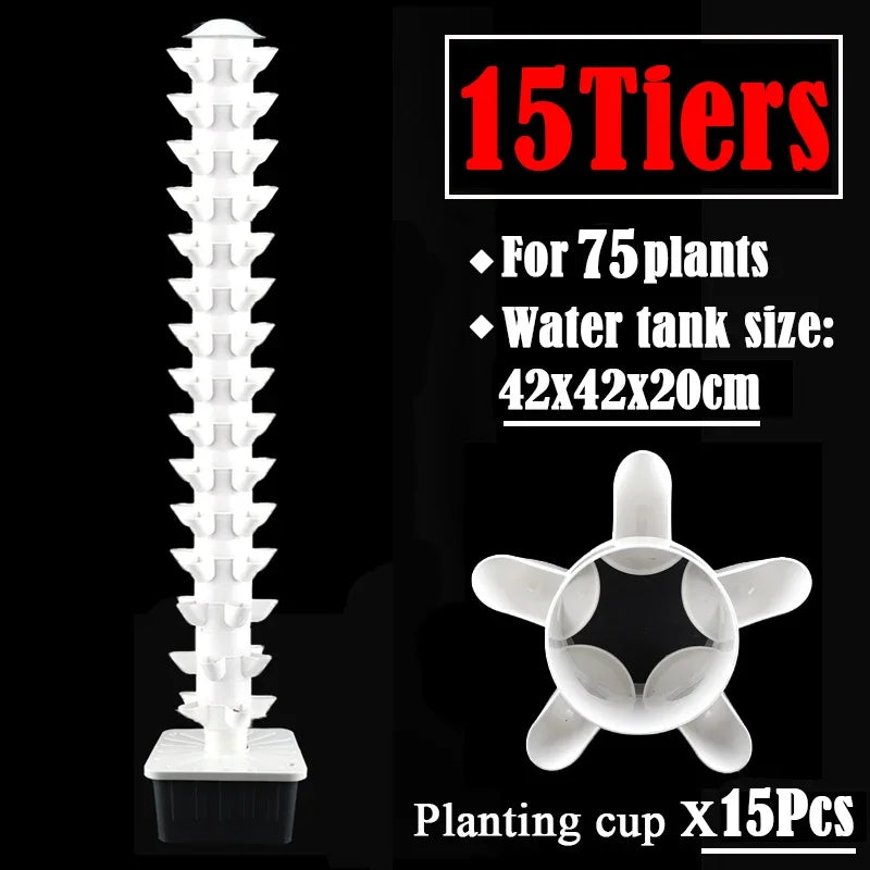 DIY Vertical Tower Planters - 5 Holes, Detachable PP Colonization Cups, Indoor Hydroponic Growing System