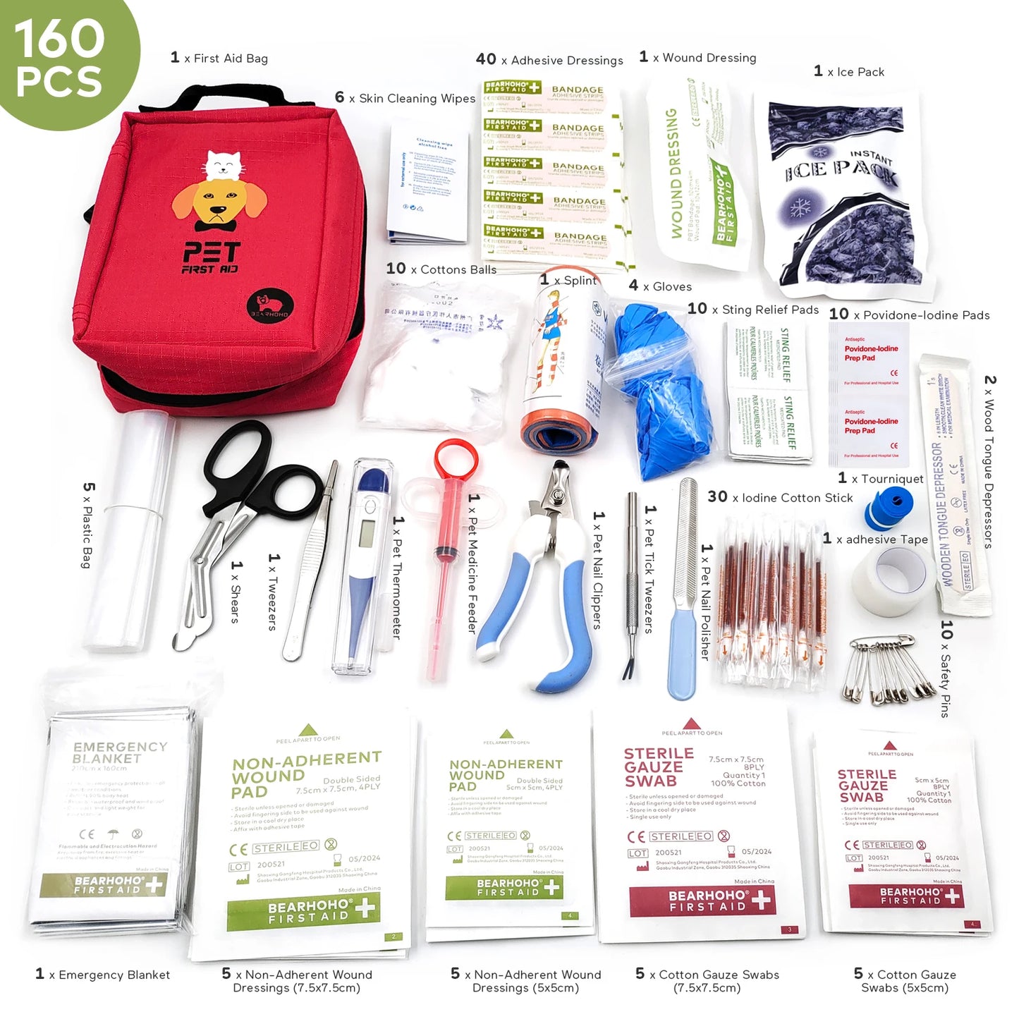 160-teiliges komplettes Erste-Hilfe-Set für Hunde – tragbares medizinisches Set mit MOLLE-Tasche für Training, Wandern, Camping und Jagd