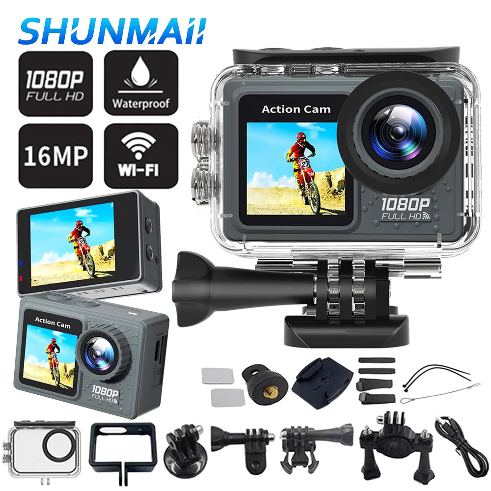 1080P/30FPS WiFi Actiecamera - 2.0" Scherm, 30m Waterdicht, 120° Groothoek Sport Camcorder met Accessoires Kit