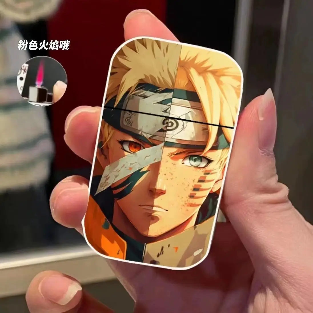 Naruto Anime Lichter – Creatieve Metalen Windproof Elektronische Aansteker met Roze Vlam, Perfect Cadeau voor Jongens en Fans