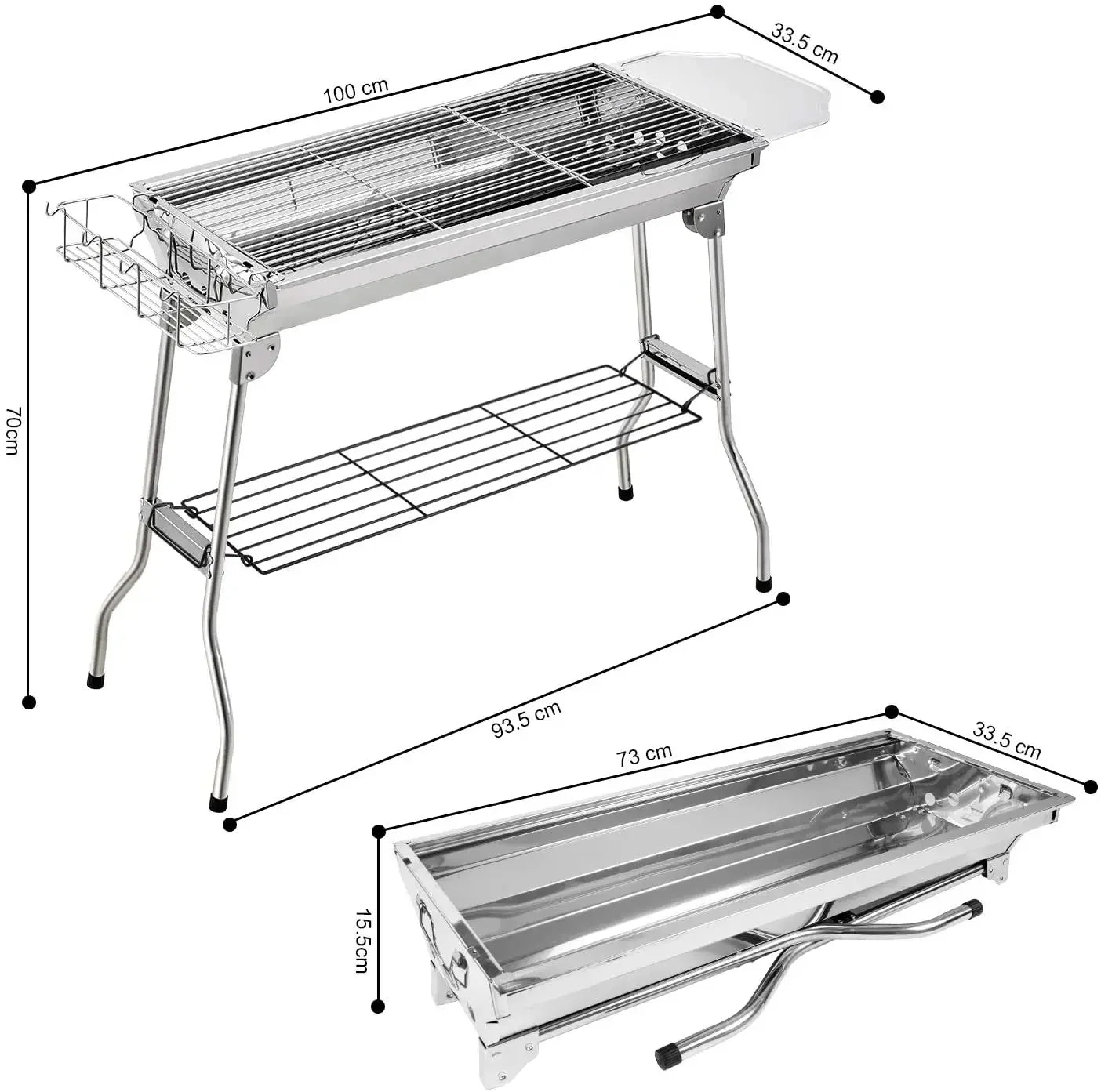 Opvouwbare RVS Houtskool BBQ | Draagbare Barbecue Grill met Accessoires