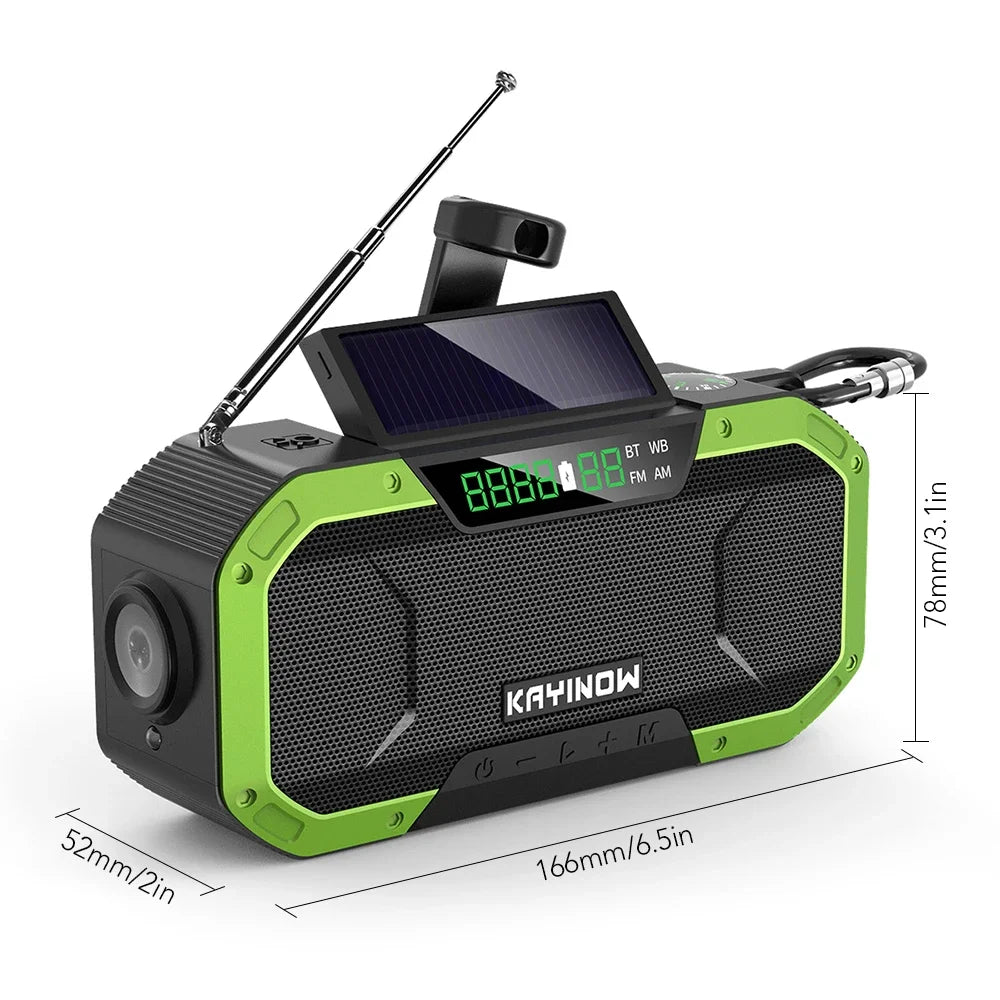 Notfallradio mit Solarpanel und Handkurbel – 5000 mAh Powerbank, Taschenlampe, wasserdicht, Survival-Radio für Camping