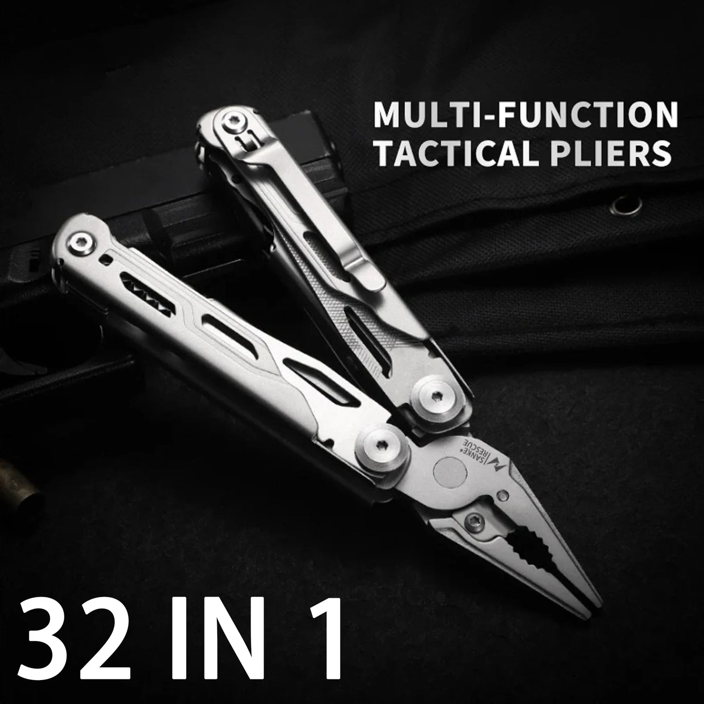 30-in-1-Camping-Multitool – faltbare Zange mit Abisolierzange, Mini-Taschenformat, inklusive Messer, Werkzeug und Nylon-Aufbewahrungstasche