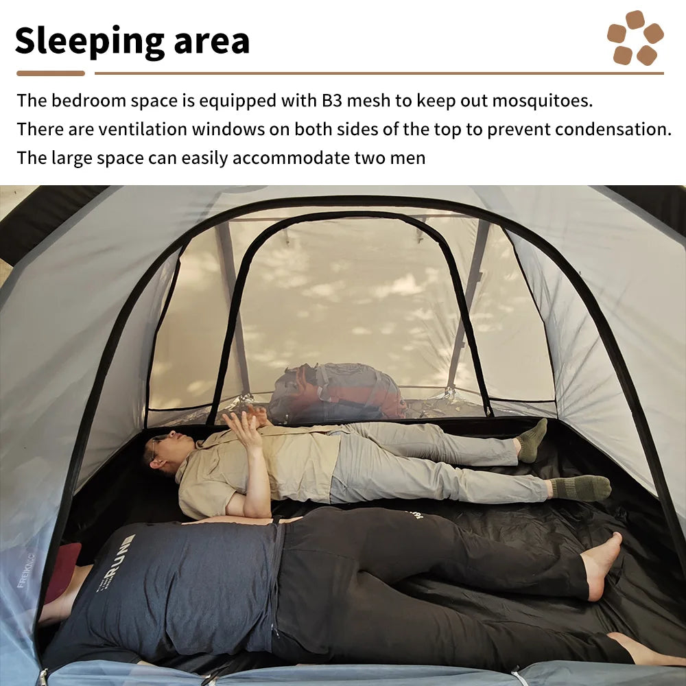 Wasserdichtes 2-Personen-Winterzelt – Tunnelkuppelzelt mit Herdöffnung und Schneefang für 4-Jahreszeiten-Camping