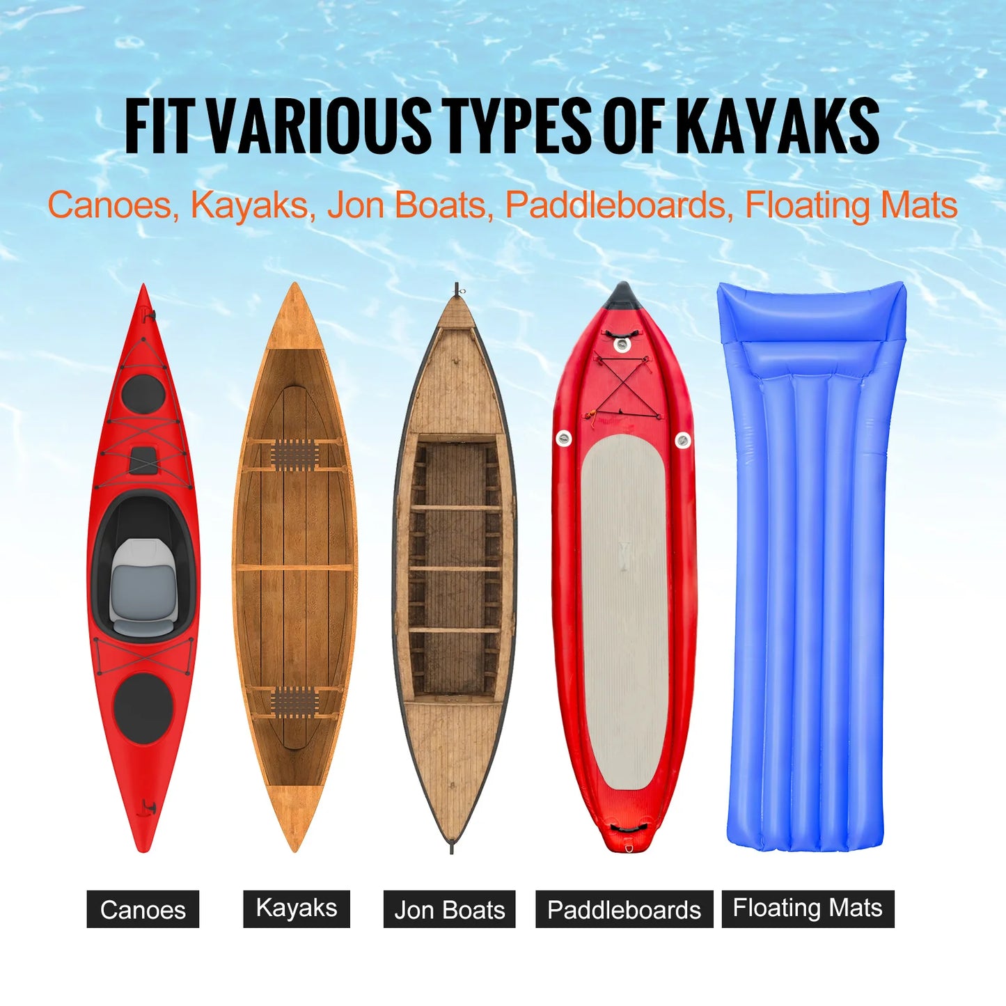 Kayak Cart 250 lbs - Vouwbare Canoe Trolley met 10'' Wielen en Steunvoet voor Paddleboards, Vlotmatten en Jon Boats