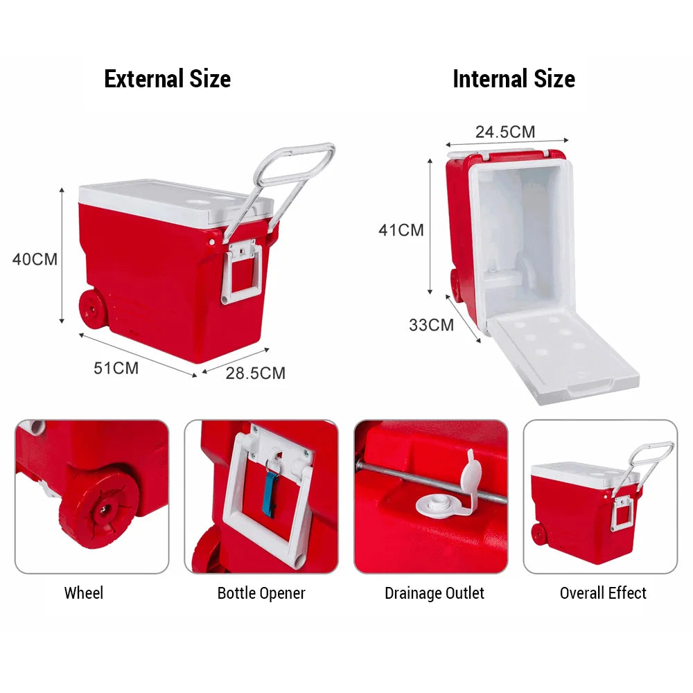 32L Draagbare Koelbox met Wielen – Inclusief Picknicktafel & 2 Opvouwbare Stoelen