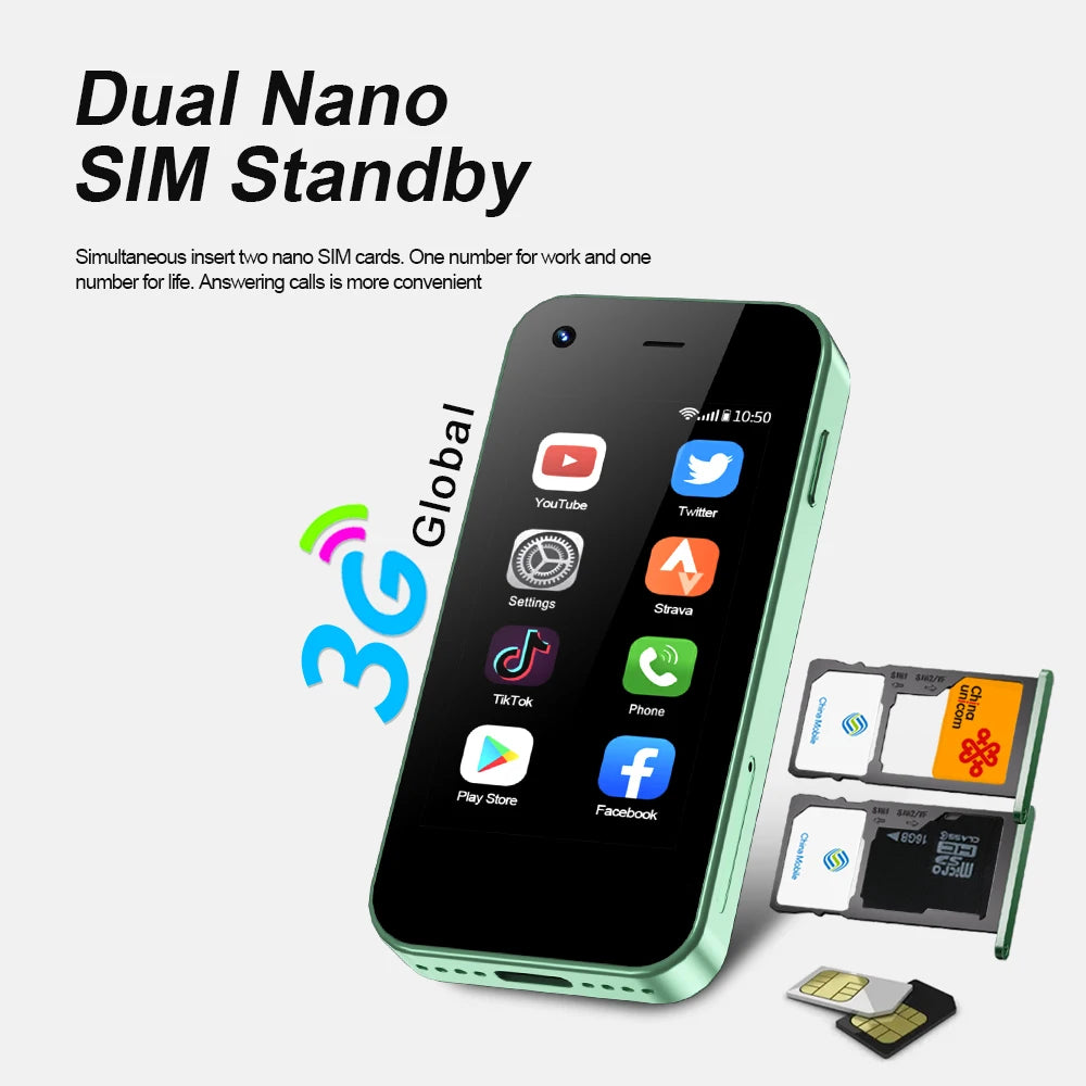 KING5000 Mini Smartphone – Android 9.0, 3G Dual SIM, 2.5'' IPS Scherm, 16GB ROM – Compacte Pocket Smartphone met Play Store