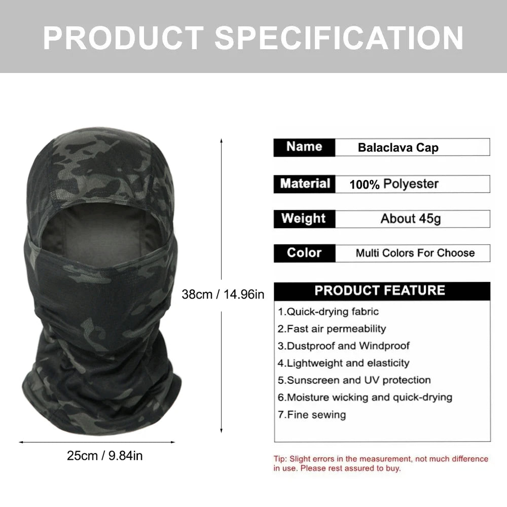 Camouflage Balaclava Hoed voor Fietsers & Jagers – Volledige Gezichtsmasker voor Buiten, Skiën, Motorhelm Binnenmuts