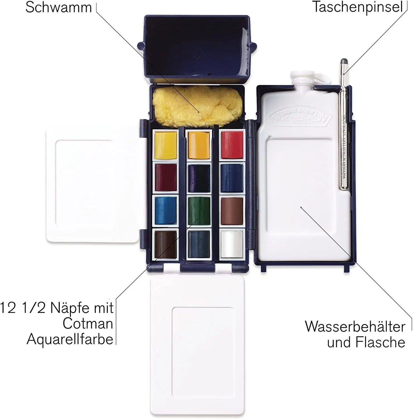 Winsor & Newton Cotman Waterverf Set | 12 Kleuren Half-Pans voor Buiten Schilderen in Plastic Doos