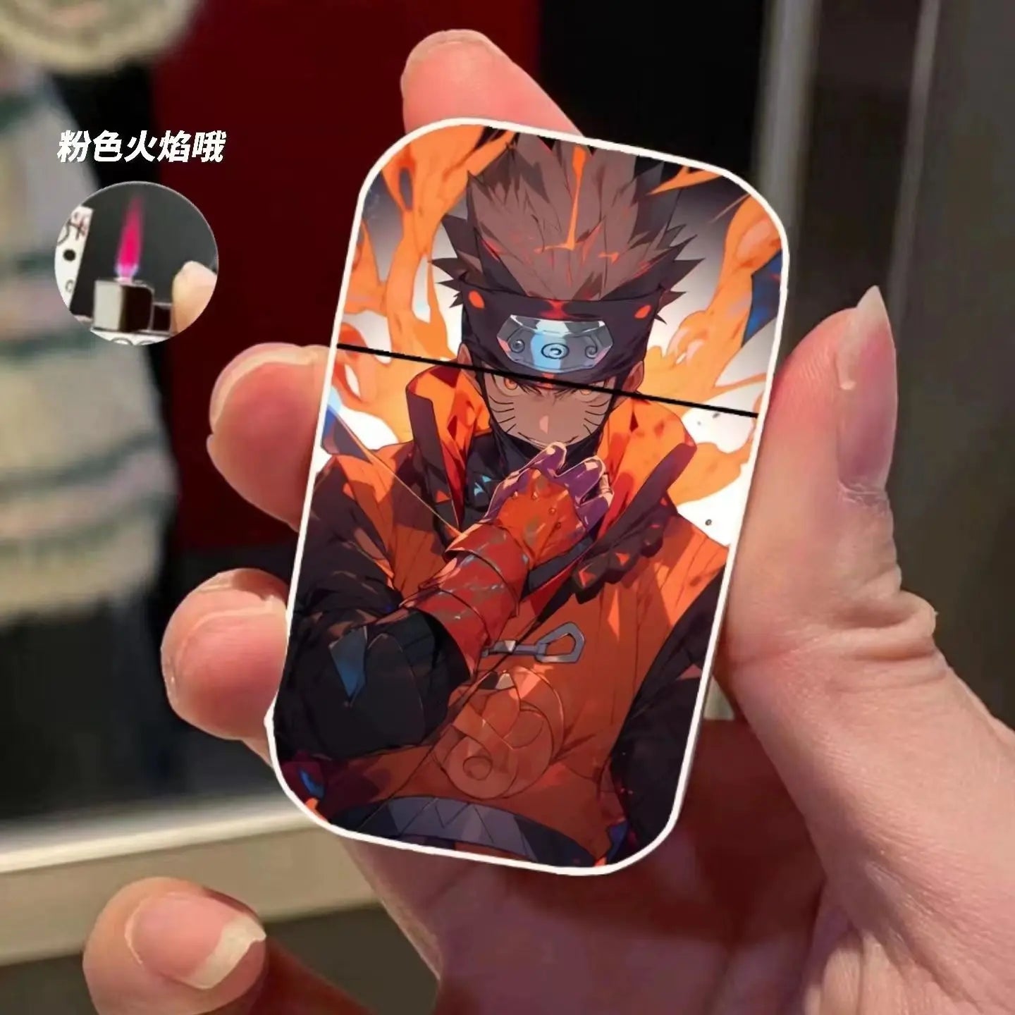 Naruto Anime Lichter – Creatieve Metalen Windproof Elektronische Aansteker met Roze Vlam, Perfect Cadeau voor Jongens en Fans