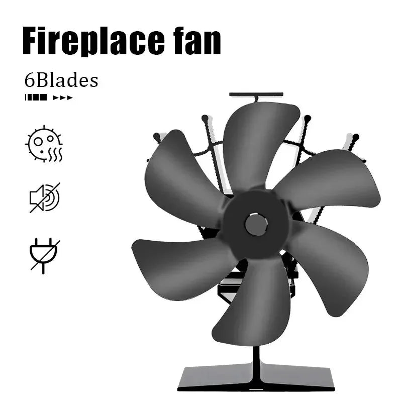 6-Blads Warmtedoorvoer Kachelventilator - Hitte-aangedreven Eco Fan voor Open Haard en Houtkachel