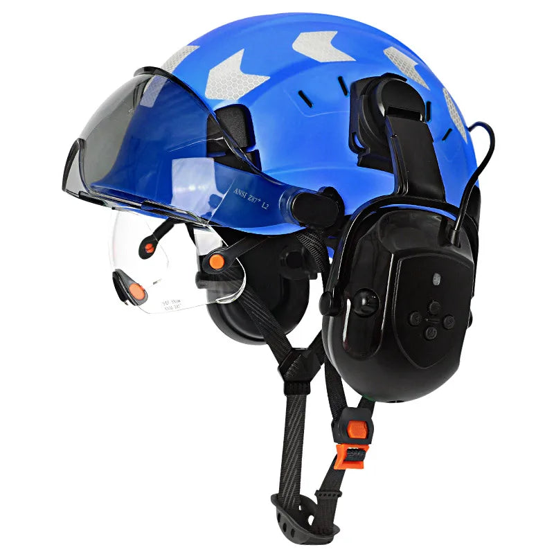 Construction Safety Helmet with Bluetooth 5.0 – Noise Cancelling Earmuffs, Visor & Reflective Stickers, CE Certified