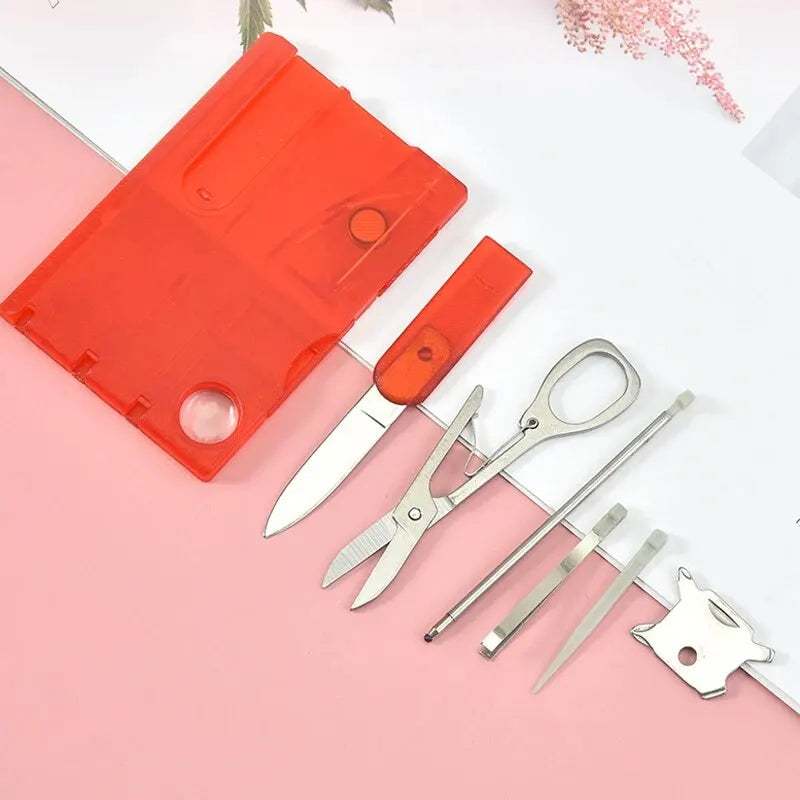 Multifunktionale Outdoor-Survival-Werkzeugkarte – Schweizer Messerkarte – Notfallwerkzeug mit Lampe und Schneidwerkzeug