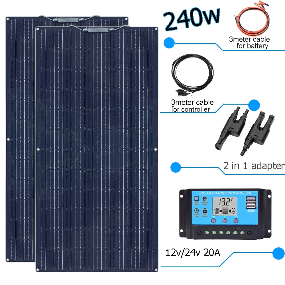 Flexibel Zonnepaneel 12V – 100W/120W/200W/240W/300W Monokristallijn – Ideaal voor Camper, Boot & Balkon