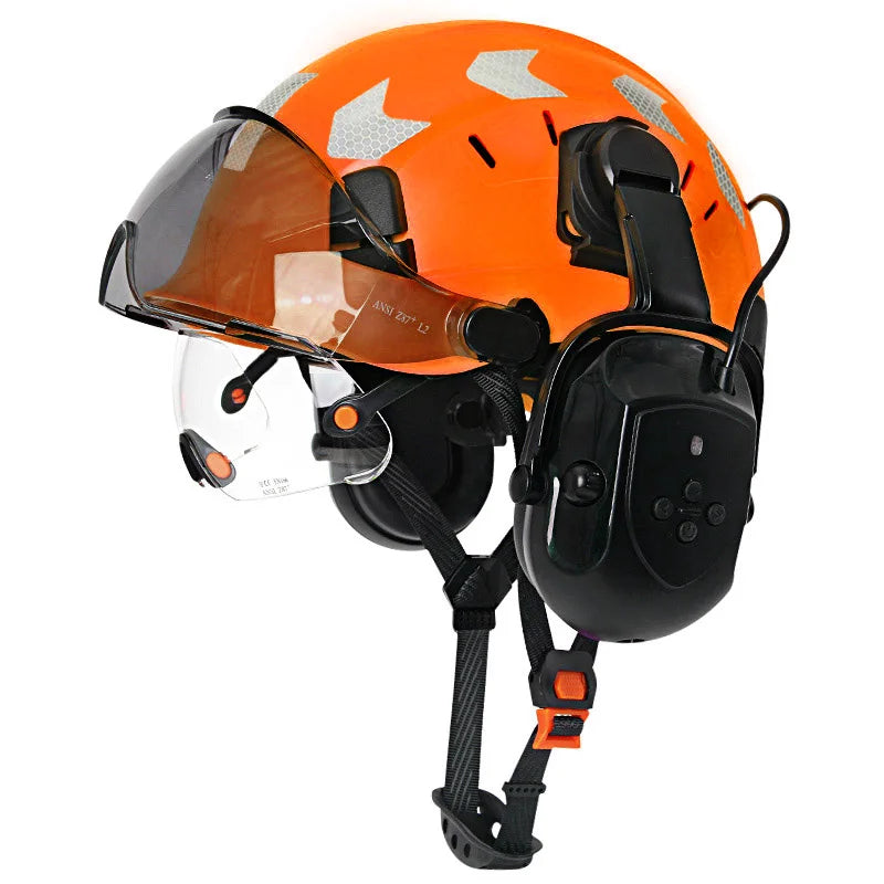 Construction Safety Helmet with Bluetooth 5.0 – Noise Cancelling Earmuffs, Visor & Reflective Stickers, CE Certified