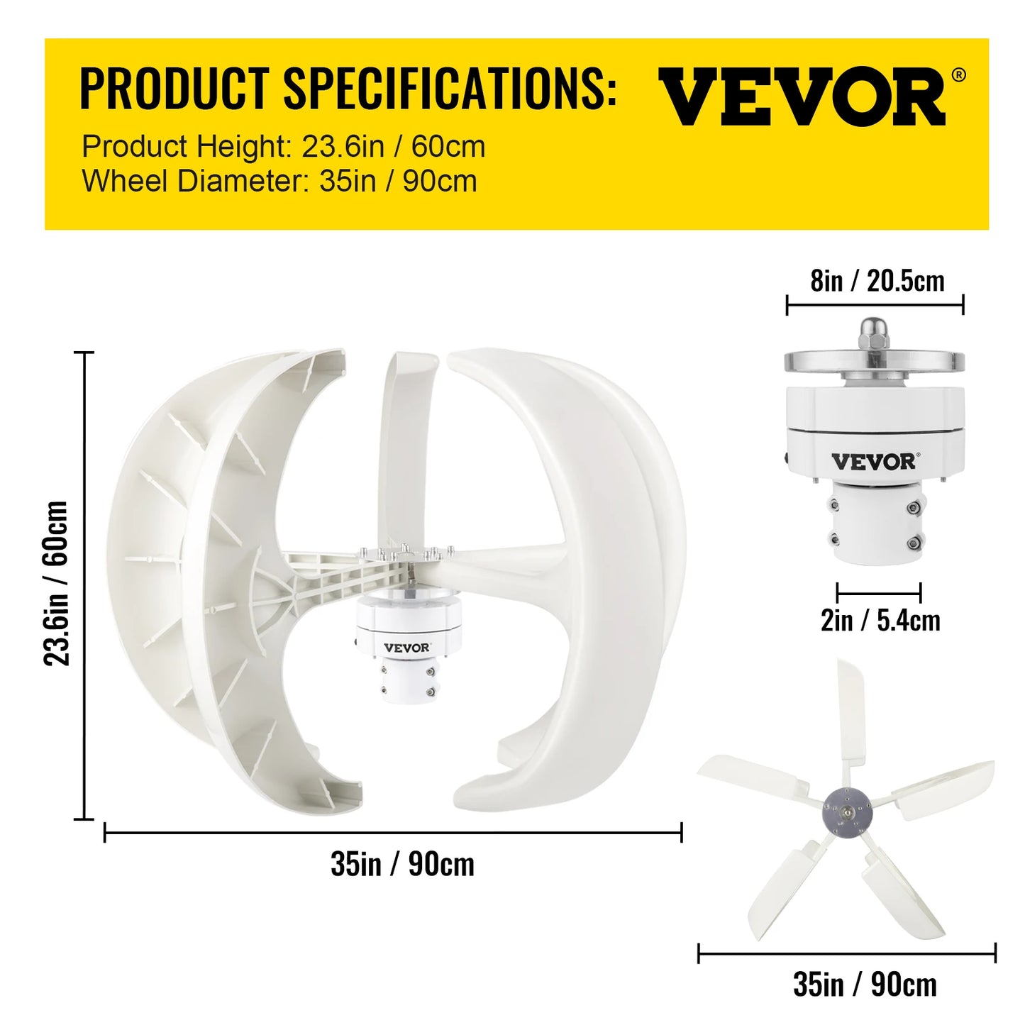 Verticale As Windturbine 12V 100W/400W/600W – Duurzame Energieopwekker met Controller