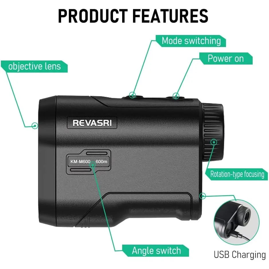 600 m/Yard Golf-Laser-Entfernungsmesser – wiederaufladbar über USB mit Neigungsausgleich, Fahnenmastsperre und Vibration