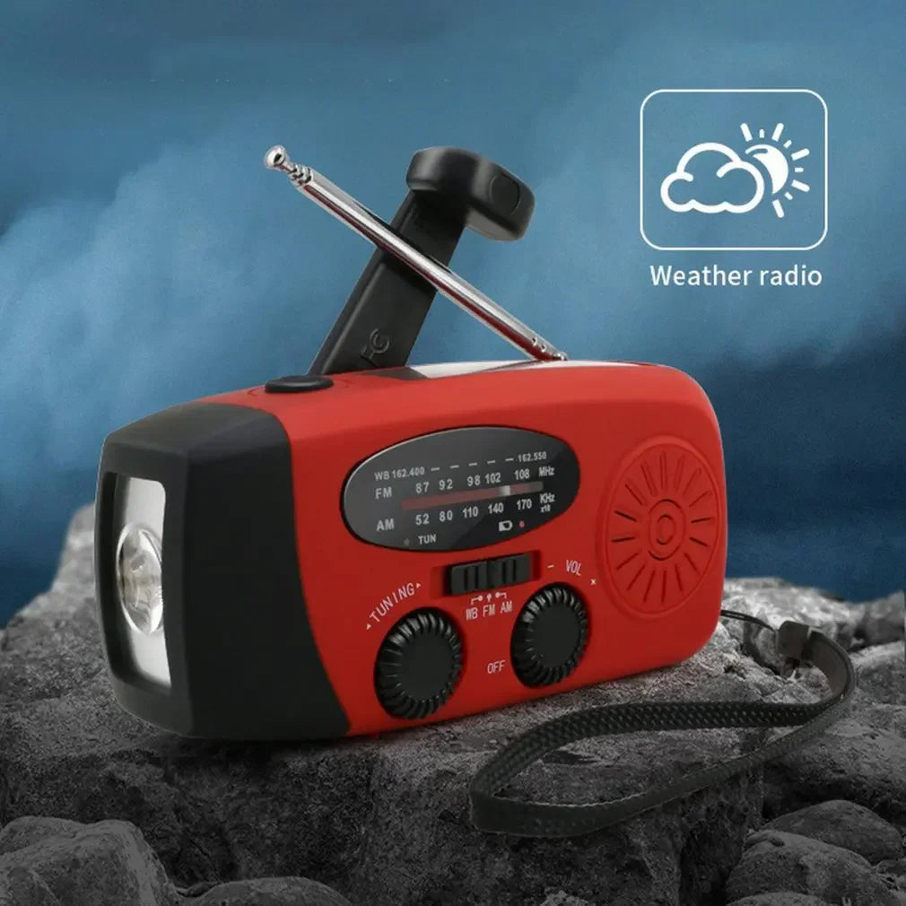 Noodradio met Zonnepaneel en Handkruk - AM/FM/WB Weerradio met LED Zaklamp en Oplader