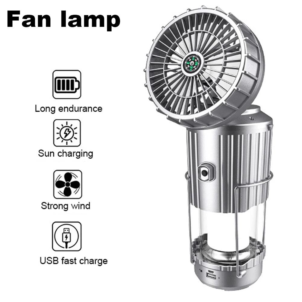 Solar Camping Lantaarn met Ventilator | USB Oplaadbaar | Waterbestendig