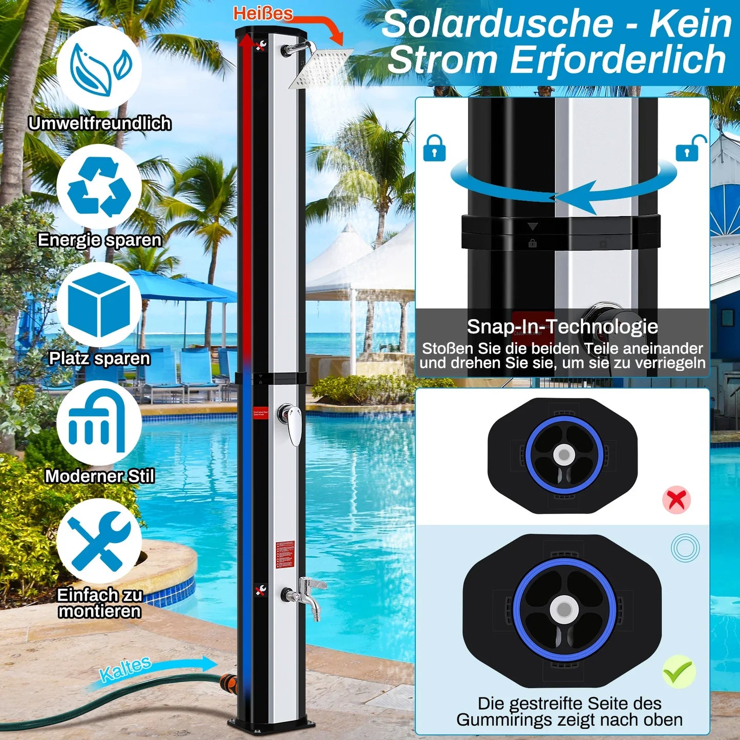 35L/40L Solar Tuindouche – Warm & Koud Water, Aluminium Outdoor Douche voor Zwembad, Tuin & Strand