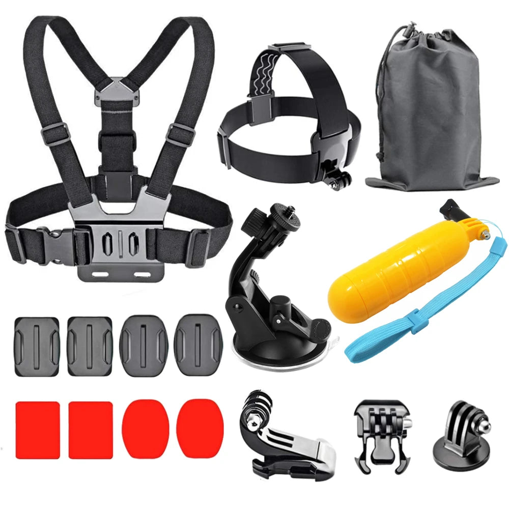 Zubehör-Set für Action-Kameras – geeignet für GoPro Hero 12/11/10, Xiaomi Yi, Insta360 X3/X4 – inklusive Gehäuse, Halterungen und Selfie-Stick