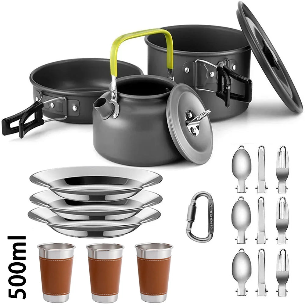 Camping Cooking Set | Outdoor Kookset met Teapot en Non-stick Pannen voor 2-3 Personen