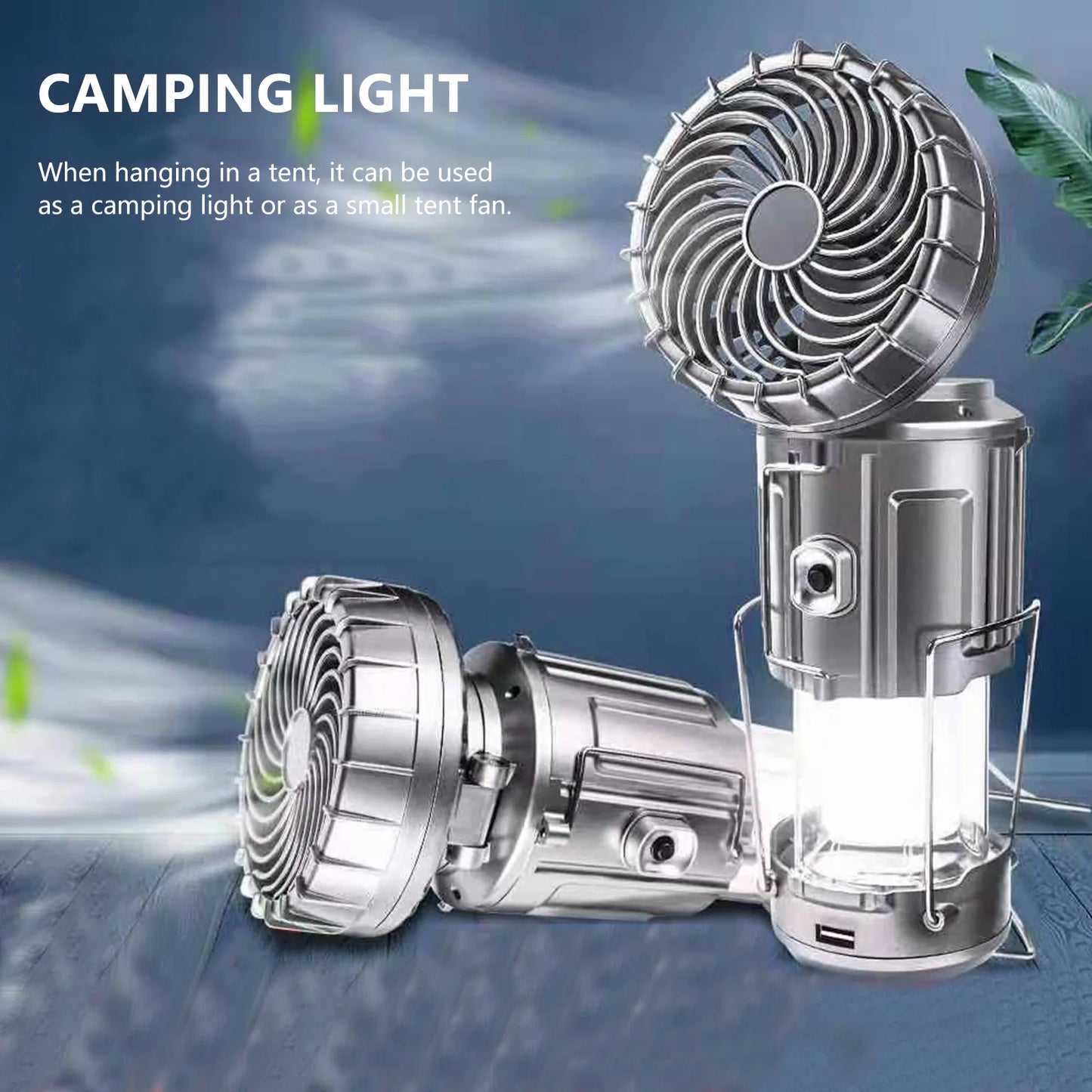 Opvouwbare Elektrische Ventilator & Campinglamp | Solar/USB Oplaadbaar | 1500mAh | Waterdicht