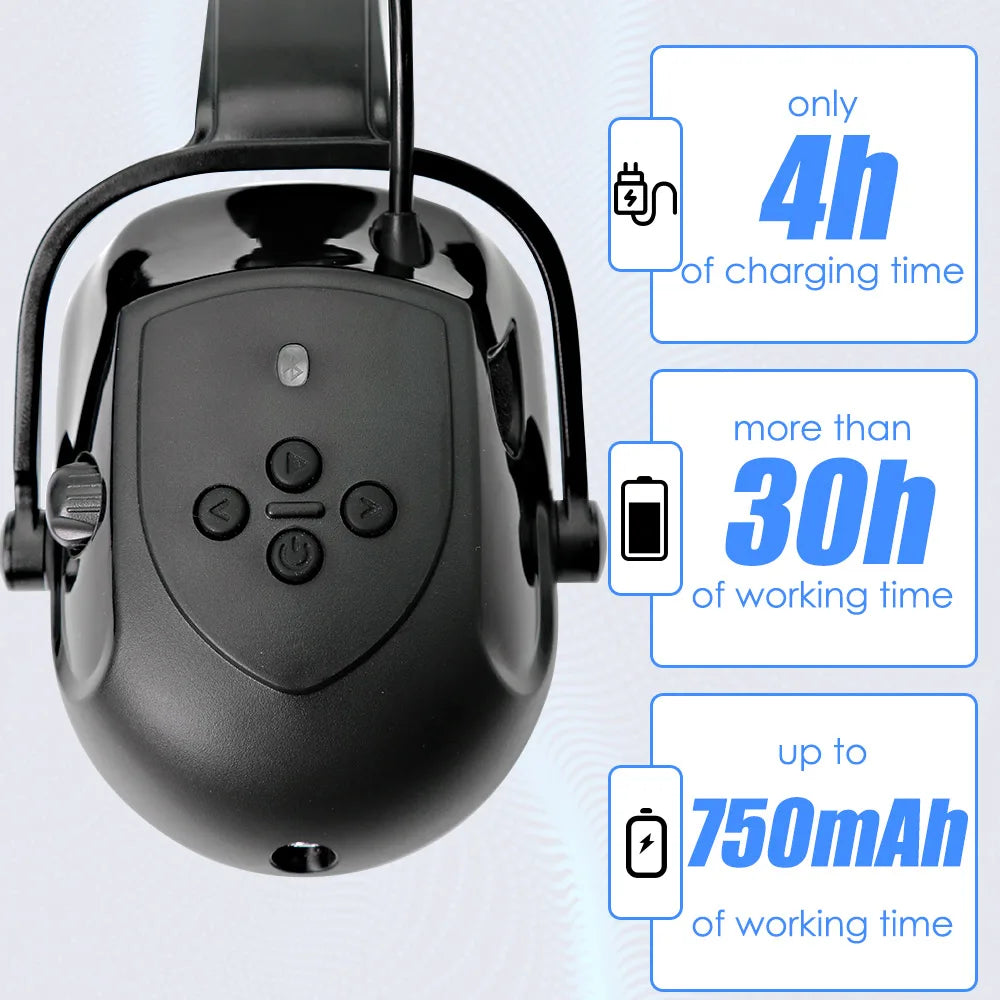 Construction Safety Helmet with Bluetooth 5.0 – Noise Cancelling Earmuffs, Visor & Reflective Stickers, CE Certified
