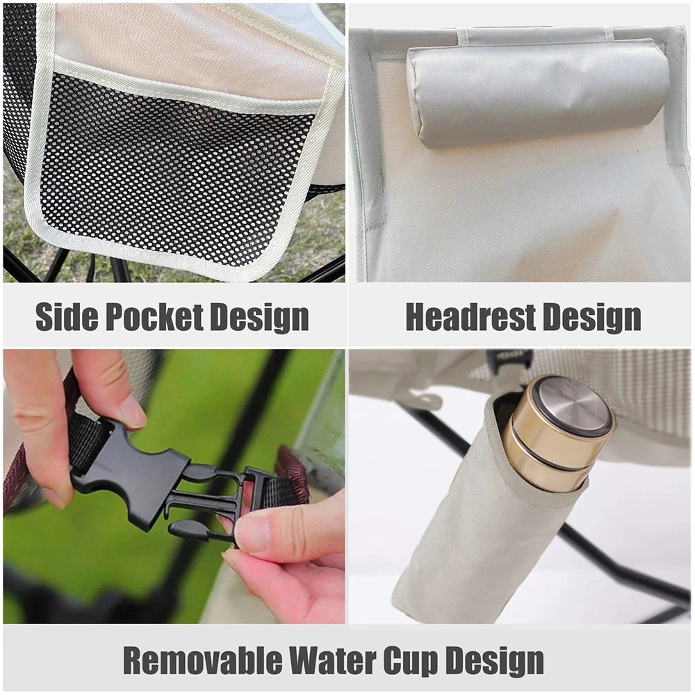 Draagbare Vouwbare Campingstoel met Hoofdsteun | Lichtgewicht Aluminium Stoel voor Outdoor, Visserij en Toerisme