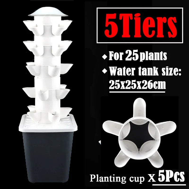 DIY Vertical Tower Planters - 5 Holes, Detachable PP Colonization Cups, Indoor Hydroponic Growing System
