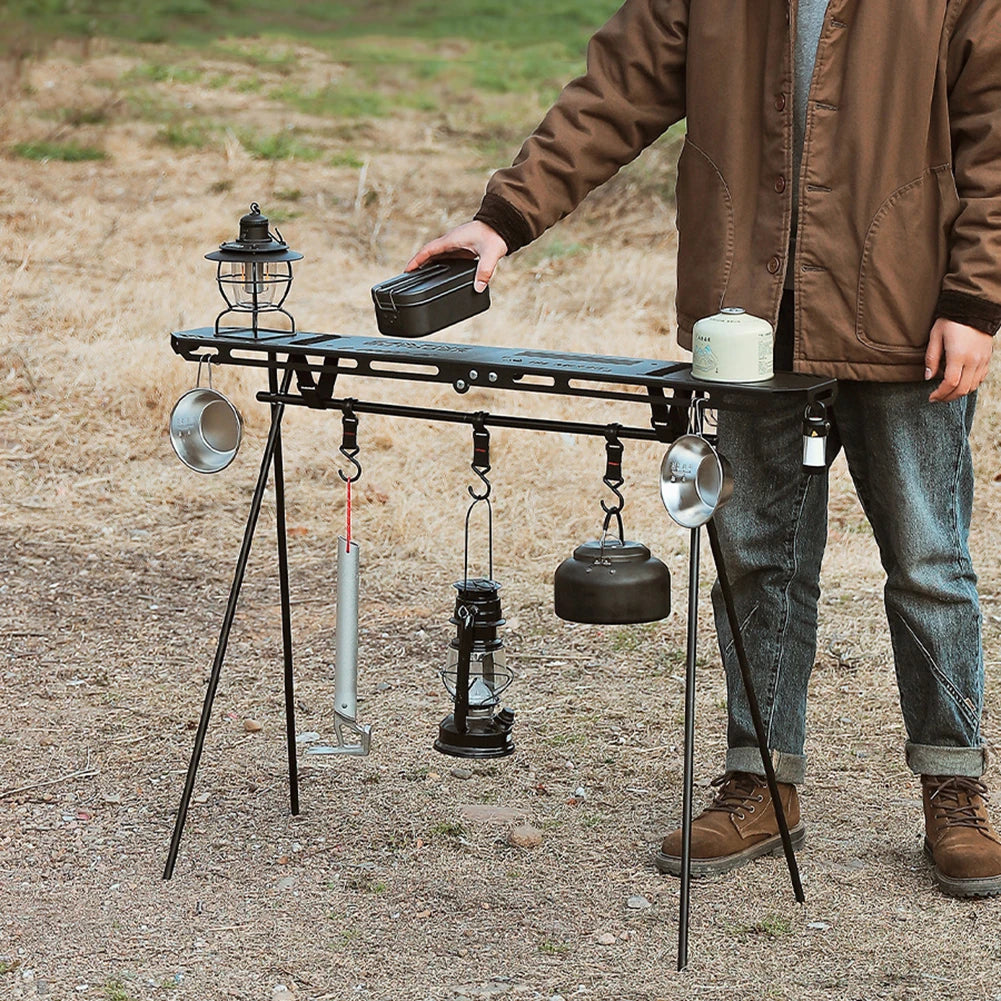 Vouwbare Camping Tripod Top Plate | Hoge Sterkte Camping Rack met Ophanggaatjes voor BBQ, Picknick en Hiking