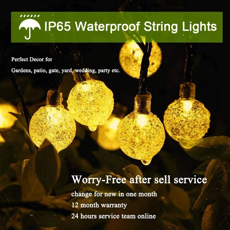 LED-Solar-Lichterkette – 60 wasserdichte LED-Kristallkugel-Lichter mit 8 Modi für Garten, Party und Baumdekoration