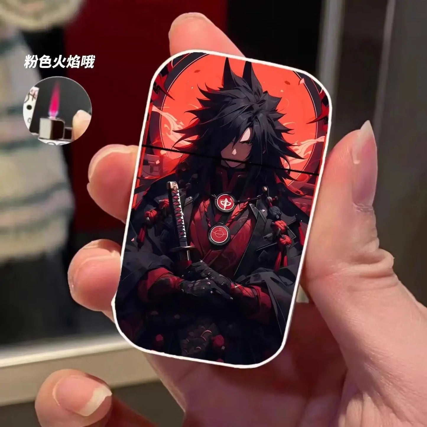 Naruto Anime Lichter – Creatieve Metalen Windproof Elektronische Aansteker met Roze Vlam, Perfect Cadeau voor Jongens en Fans