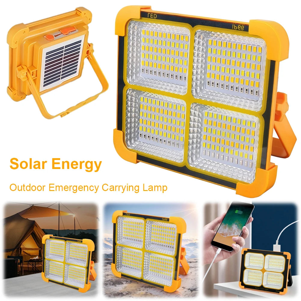 400W LED Solar Floodlight – IP66 Waterdicht, Oplaadbare Campinglamp met USB & Standaard