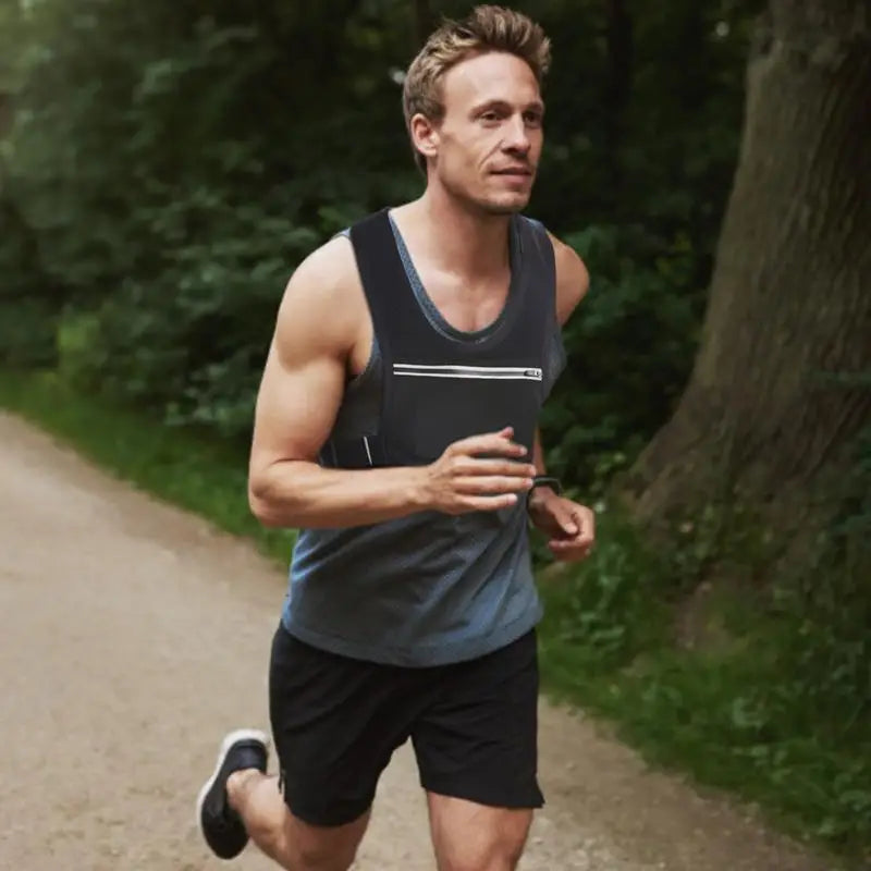 Reflective Running Vest met Mobiele Telefoonhouder, Rugzak voor Fietsen, Hardlopen en Sport, Veiligheidshesje met Reflecterende Strips en Verstelbare Tailleband