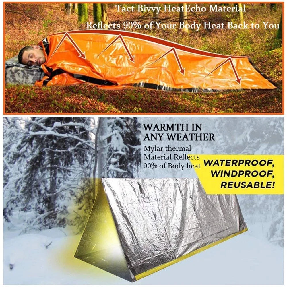 Draagbare Waterdichte Nood Slaapzak – Thermisch Zakje voor Survival, Eerste Hulp en Camping – Mylar Deken voor Noodsituaties